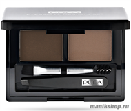 80211 Pupa 0056 002 НАБОР для бровей EYEBROW SET 002 BROWN Пудра+воск+2 кисточки (Для брюнеток) - фото 101377